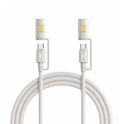 Bix T2IN1C 240W LED Fener ve Alevsiz Çakmak Fonksiyonlu Type-C to Type-C Şarj ve Data Kablosu 1.2 Metre Gri - Bix