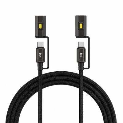 Bix T2IN1C 240W LED Fener ve Alevsiz Çakmak Fonksiyonlu Type-C to Type-C Şarj ve Data Kablosu 1.2 Metre Siyah - Bix