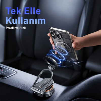 Bix TCH02 Güçlü Vakum Özellikli 360° Ayarlanabilir Cam, Torpido ve Ön Panel İçin Manyetik Araç Telefon Tutucu - 4