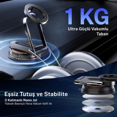 Bix TCH02 Güçlü Vakum Özellikli 360° Ayarlanabilir Cam, Torpido ve Ön Panel İçin Manyetik Araç Telefon Tutucu - 5