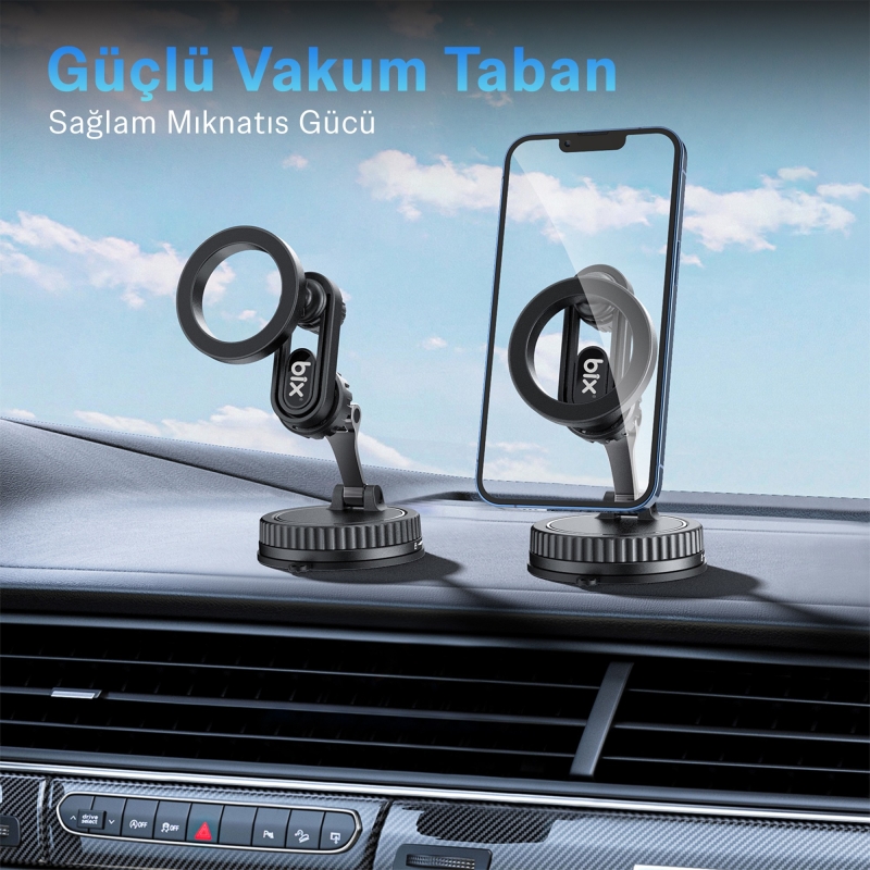 Bix TCH04 Güçlü Vakum Özellikli 360° Ayarlanabilir Cam, Torpido ve Ön Panel İçin Manyetik Araç Telefon Tutucu - 4