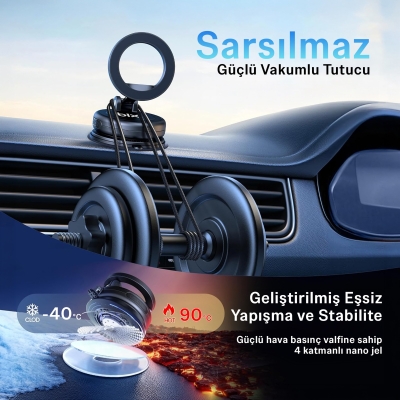 Bix TCH05 360° Derece Dönebilen Vakumlu Manyetik Mıknatıslı Araç içi Telefon Tutucu Siyah - 3