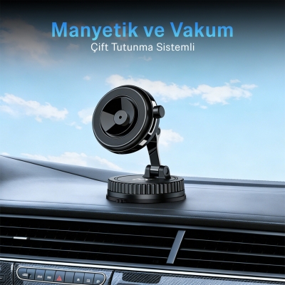 Bix TCH06 Manyetik ve Vakum Çift Tutunma Sistemli 360° Ayarlanabilir Araç Telefon Tutucu - 2