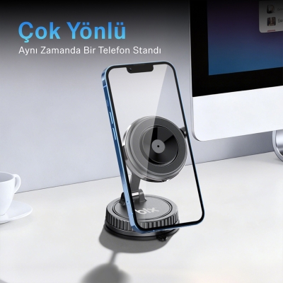 Bix TCH06 Manyetik ve Vakum Çift Tutunma Sistemli 360° Ayarlanabilir Araç Telefon Tutucu - 3