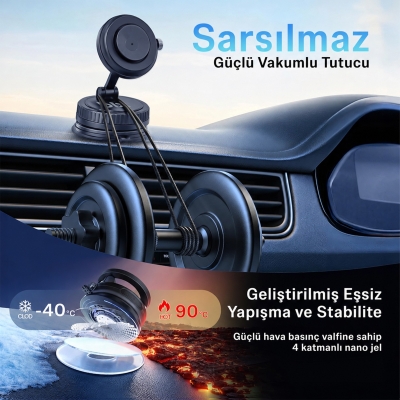 Bix TCH06 Manyetik ve Vakum Çift Tutunma Sistemli 360° Ayarlanabilir Araç Telefon Tutucu - 5