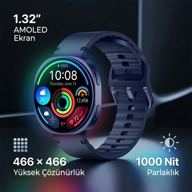 Bix TSW3 42mm Ultra İnce 1.32” AMOLED Ekranlı Akıllı Saat – Bluetooth Aramalı, Metal Çerçeveli, Nabız & SpO₂ Ölçer, iOS ve Android Uyumlu Mor - 3