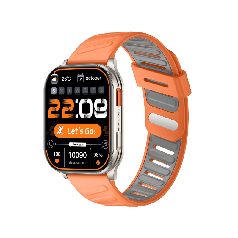 Bix TSW4 47mm Ultra İnce 2.04” AMOLED Ekranlı Akıllı Saat – Dahili LED Fenerli, Bluetooth Aramalı, Nabız & SpO₂ Ölçer, iOS ve Android Uyumlu Turuncu - 1