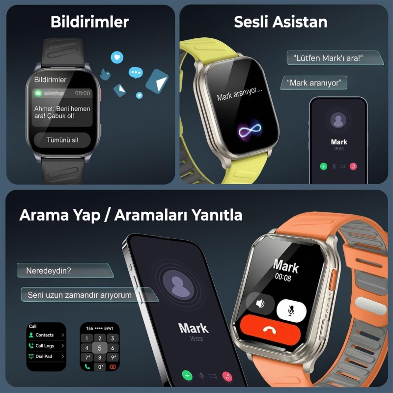 Bix TSW4 47mm Ultra İnce 2.04” AMOLED Ekranlı Akıllı Saat – Dahili LED Fenerli, Bluetooth Aramalı, Nabız & SpO₂ Ölçer, iOS ve Android Uyumlu Turuncu - 2