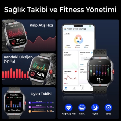 Bix TSW5 53mm Super Retina 2.01” AMOLED GPS Akıllı Saat Siyah – AI Yapay Zeka Destekli, Bluetooth Aramalı, Nabız & SpO2 Ölçer ve iOS Android Uyumlu - 3