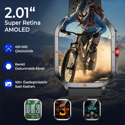 Bix TSW5 53mm Super Retina 2.01” AMOLED GPS Akıllı Saat Siyah – AI Yapay Zeka Destekli, Bluetooth Aramalı, Nabız & SpO2 Ölçer ve iOS Android Uyumlu - 7