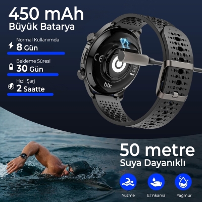 Bix TSW6 48mm Super Retina 1.6” AMOLED GPS Akıllı Saat Siyah – AI Yapay Zeka Destekli, Bluetooth Aramalı, Nabız & SpO2 Ölçer ve iOS Android Uyumlu - 2