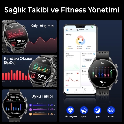 Bix TSW6 48mm Super Retina 1.6” AMOLED GPS Akıllı Saat Siyah – AI Yapay Zeka Destekli, Bluetooth Aramalı, Nabız & SpO2 Ölçer ve iOS Android Uyumlu - 7