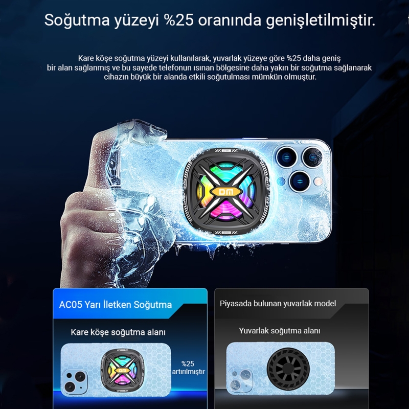 DM AC05 Manyetik Cep Telefonu Radyatör Soğutucu Fan Hız Kontrollü Güçlü Soğutma - 4