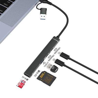 DM CHB025 USB-A ve Type-C Girişli 2*Type-C 1*USB-A SD Micro SD TF Kart Okuyucu Çoklayıcı Dönüştürücü - 2