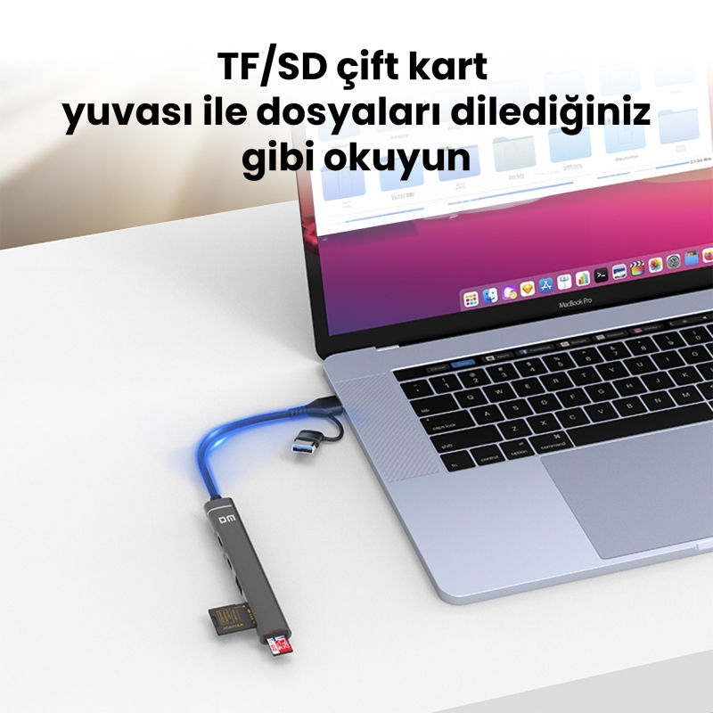 DM CHB025 USB-A ve Type-C Girişli 2*Type-C 1*USB-A SD Micro SD TF Kart Okuyucu Çoklayıcı Dönüştürücü - 3