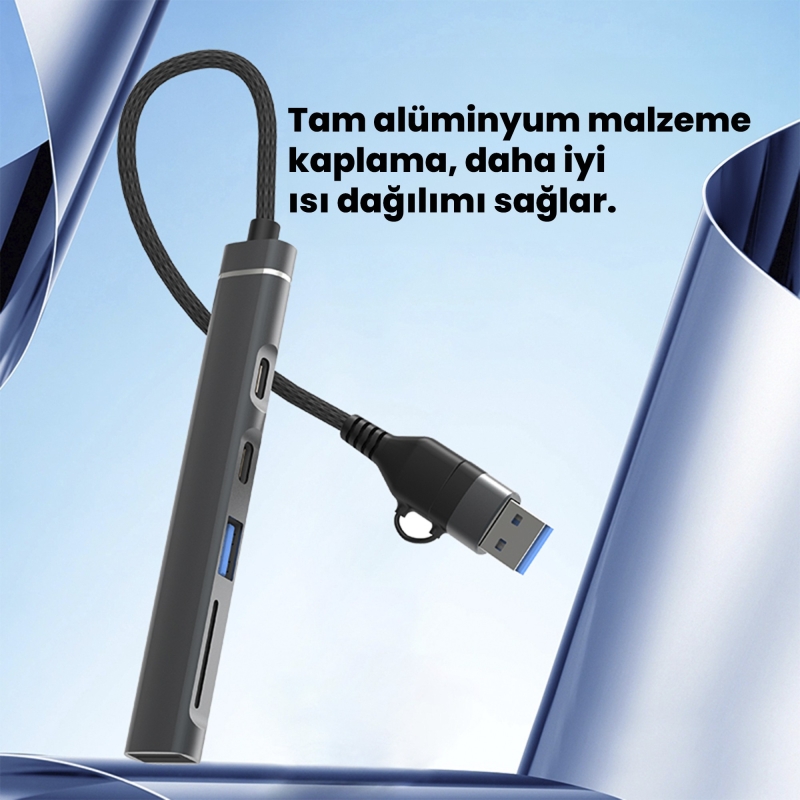 DM CHB025 USB-A ve Type-C Girişli 2*Type-C 1*USB-A SD Micro SD TF Kart Okuyucu Çoklayıcı Dönüştürücü - 7