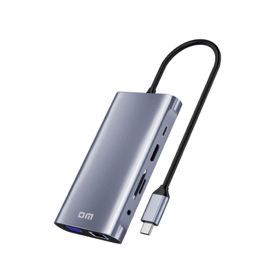 DM CHB055 Type-C to HDMI VGA RJ45 Ethernet 3*USB 3.0 Aux PD TF SD Kart Okuyucu Dönüştürücü - DM