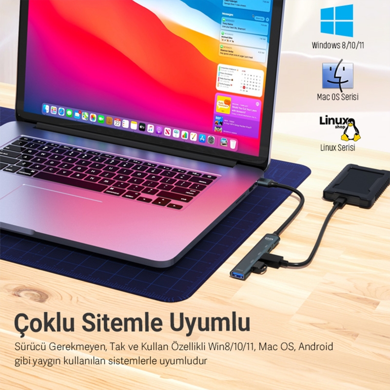 DM CHB080 USB-A to 4 Portlu USB 3.0 / USB 2.0 Type-C Çoklayıcı Dönüştürücü Hub - 6