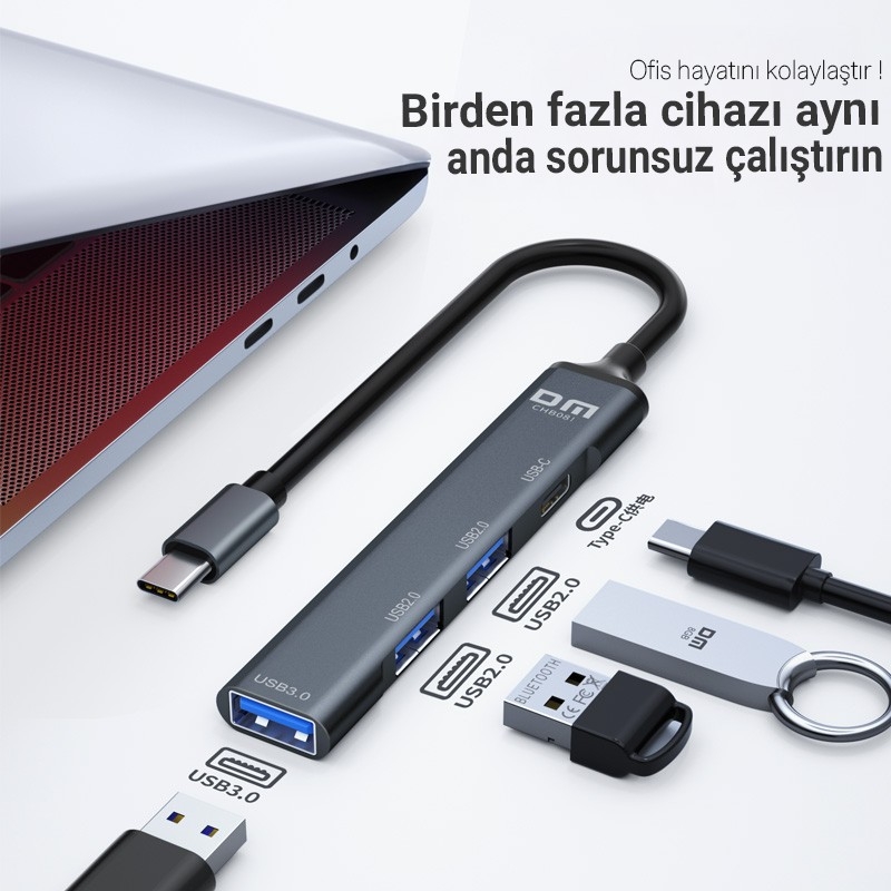 DM CHB081 Type-C to 4 Portlu USB 3.0 / USB 2.0 Çoklayıcı Dönüştürücü Hub - 5