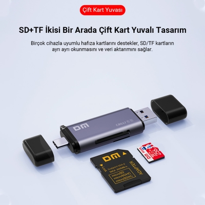 DM CR017 USB-A ve Type-C SD Micro SD TF Kart Okuyucu - 4