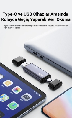 DM CR017 USB-A ve Type-C SD Micro SD TF Kart Okuyucu - 7