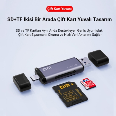 DM CR031 USB3.1 ve Type-C Micro SD TF – SD Kart Okuyucu Çevirici - 6