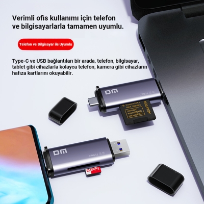 DM CR031 USB3.1 ve Type-C Micro SD TF – SD Kart Okuyucu Çevirici - 5