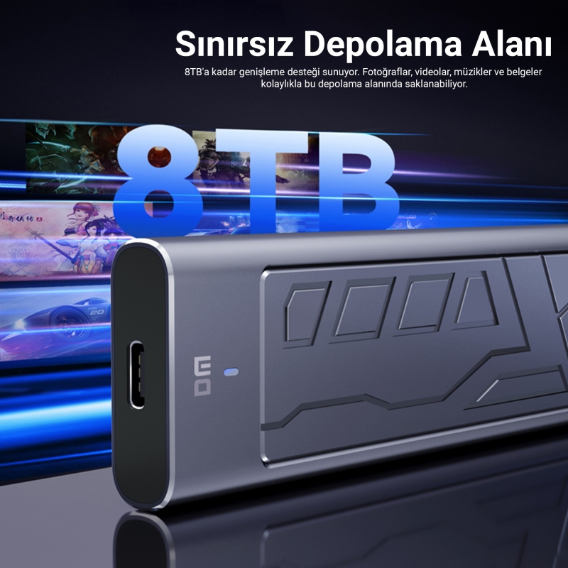 DM HD2000 USB 3.2 Gen 2 Type-C 20Gbps PCIe SATA M.2 NVMe NGFF SSD Disk Kutusu - 5