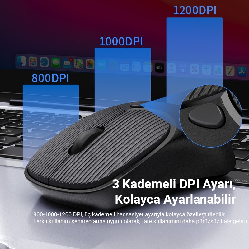 DM K17 Dual Mode Bluetooth ve 2.4GHz Destekli 1200DPI Kablosuz Optik Mouse - 5