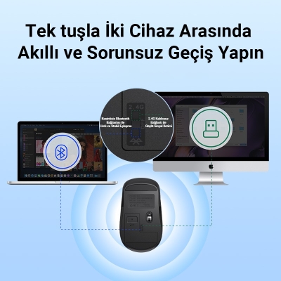 DM K17 Dual Mode Bluetooth ve 2.4GHz Destekli 1200DPI Kablosuz Optik Mouse - 7