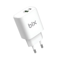 Bix 20W Type-C PD ve 18W USB QC 3.0 Çift Portlu Hızlı Şarj Cihazı Beyaz