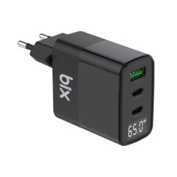 Bix 65W USB Type-C QC 4.0 PD 3.0 LED Göstergeli Gan 3 Portlu Hızlı Şarj Cihazı Siyah