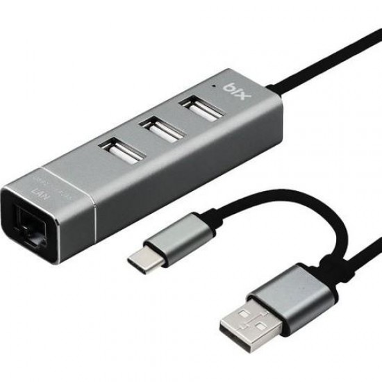Bix BX15HB Type-C Hızlı 1000MBPS Ethernet RJ45 3 Portlu USB Çoklayıcı Çevirici