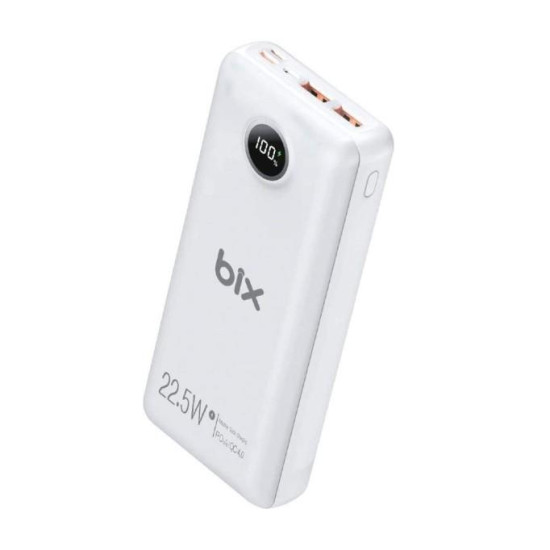 Bix PB201 20000mAh 22.5W 3 Çıkışlı USB QC 4.0 Type-C PD LCD Göstergeli Powerbank Beyaz