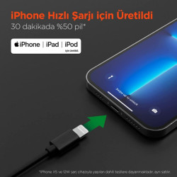 Omars iPhone Type-C to Lightning Örgülü Hızlı Şarj ve Data Kablosu 1 Metre Siyah