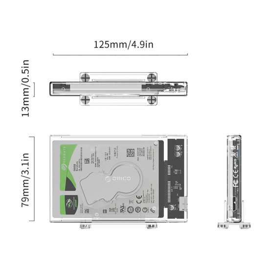 Orico USB 3.0 Micro B Dikey Standlı 2.5” inch SATA SSD Hard Disk Kutusu Şeffaf