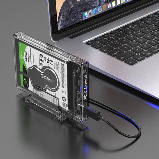 Orico USB 3.1 Type-C Dikey Standlı 2.5” inch SATA SSD Hard Disk Kutusu Şeffaf