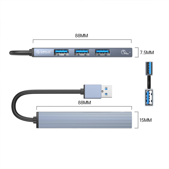 Orico USB-A to USB 3.0 Alüminyum Alaşım 4 Portlu Çoklayıcı HUB
