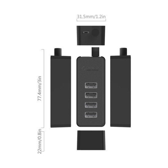 Orico W5P-U2 USB2.0 4 Portlu USB Çoklayıcı Hub 1 Metre