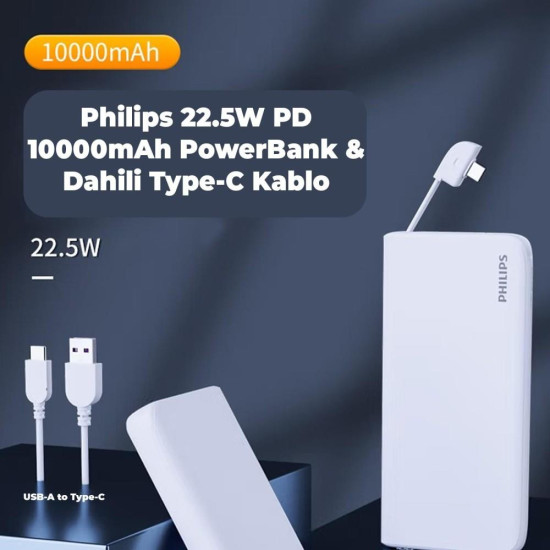 Philips 10000 mAh 22.5W USB ve Type-C PD Üç Çıkışlı Led Göstergeli Powerbank
