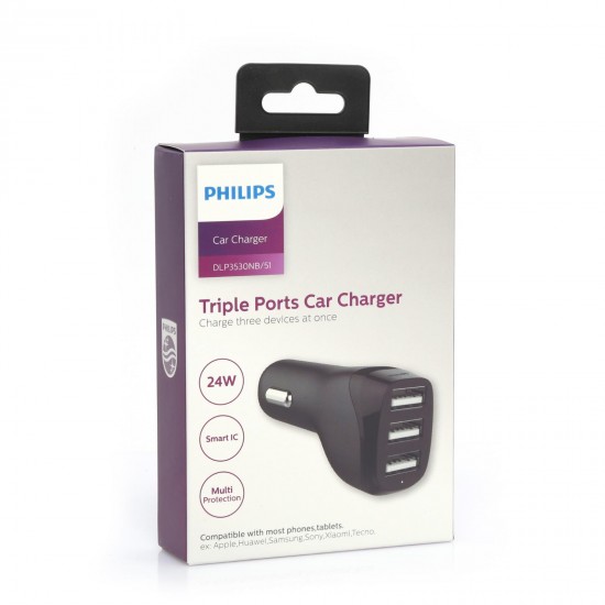 Philips DLP3530NB 24W 3 USB Çıkışlı Araç Çakmaklık Şarj Cihazı