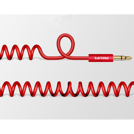 Philips SWR2102 3.5mm Jack Spiral AUX Ses Kablosu Kırmızı