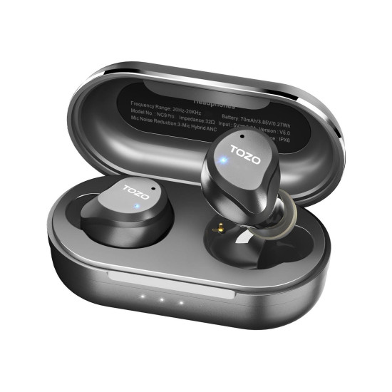 Tozo NC9 Pro ANC ve ENC Gürültü Engelleme Bluetooth 5.3 Kablosuz TWS Kulaklık Siyah