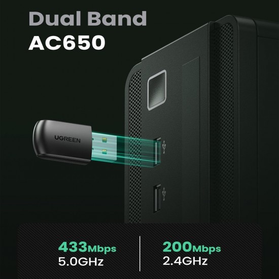 Ugreen AC650 2.4 ve 5GHz Dual Band USB WiFi Alıcı Ağ Adaptörü