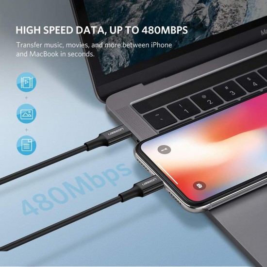 Ugreen Apple iPhone Type-C to Lightning Data ve Şarj Kablosu Siyah 2 Metre