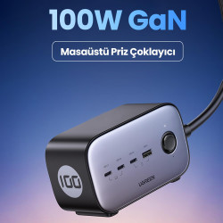 Ugreen DigiNest Pro 100W GaN 2 Hızlı Şarj Cihazı 3*Type-C ve USB 2 li Akım Korumalı Grup Priz