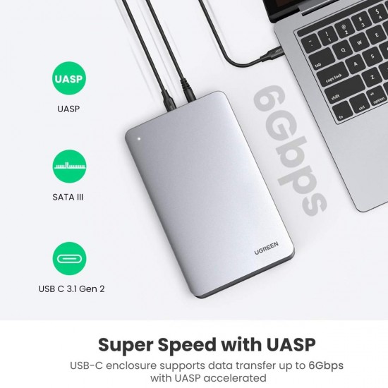 Ugreen USB-C Alüminyum 3.5” / 2.5” UASP Destekli SATA SSD HDD Taşınabilir Disk Kutusu