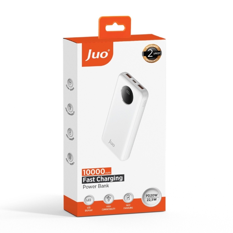 Juo 10000mAh 22.5W Dijital Led Ekranlı Taşınabilir Hızlı Şarj Cihazı Powerbank Beyaz - 8