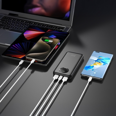 Juo 10000mAh 22.5W Dijital Led Ekranlı Taşınabilir Hızlı Şarj Cihazı Powerbank Siyah - 5