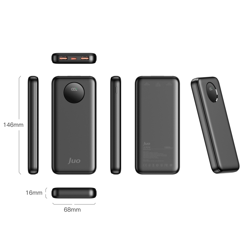 Juo 10000mAh 22.5W Dijital Led Ekranlı Taşınabilir Hızlı Şarj Cihazı Powerbank Siyah - 3